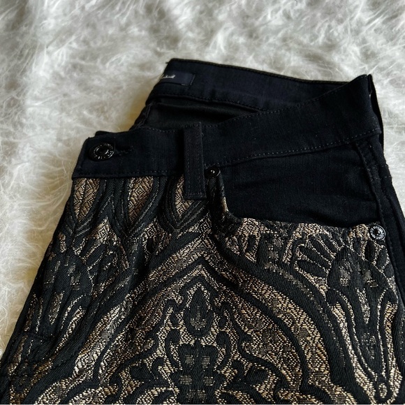 7 for All Mankind Jeans Nouveau Black Gold Metallic Brocade Skinny 26 Party Chic - Picture 12 of 14